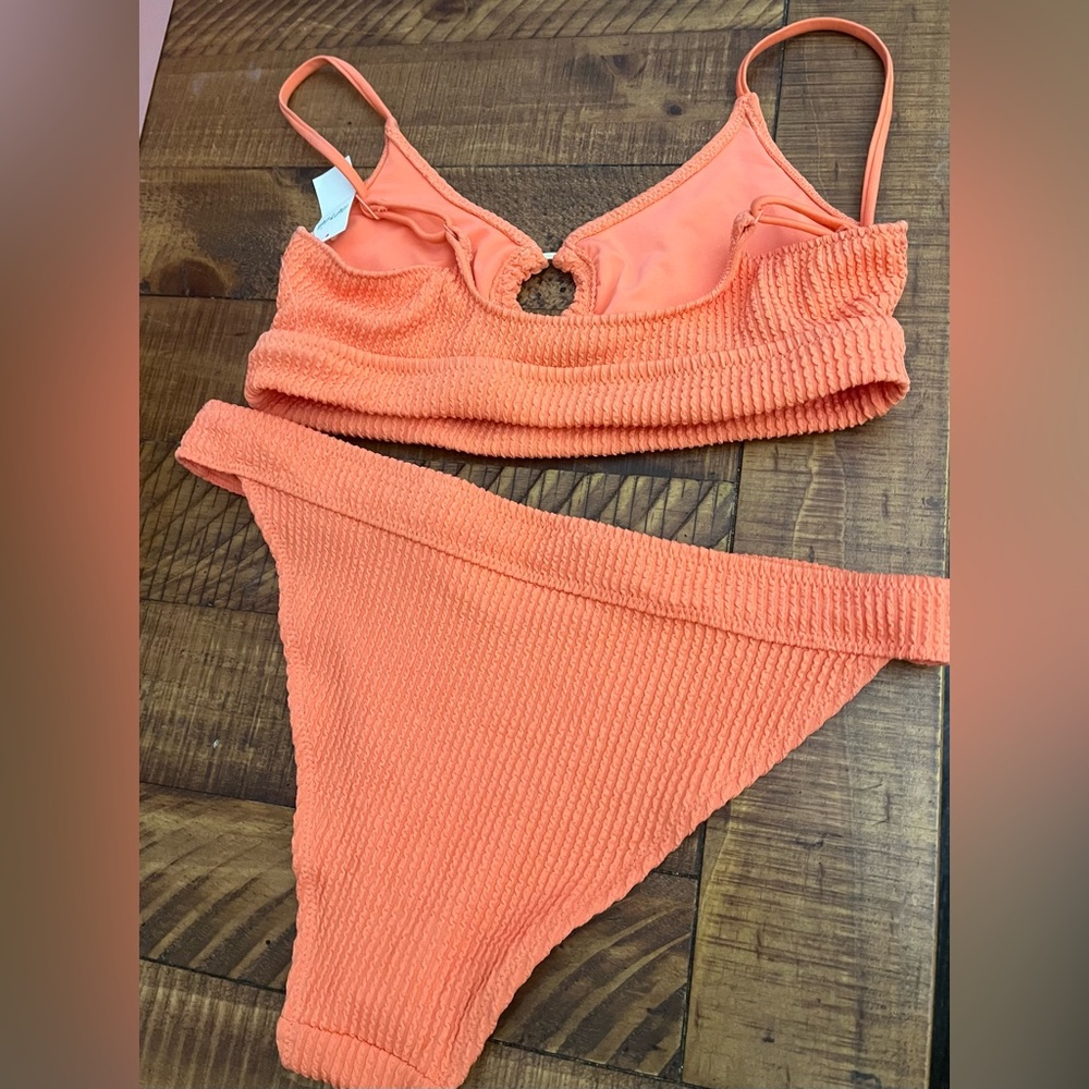 NWT Aerie FULL SET Crinkle Scoop Cutout Top + Banded Cheeky Bottom Peach Picante - Picture 4 of 6
